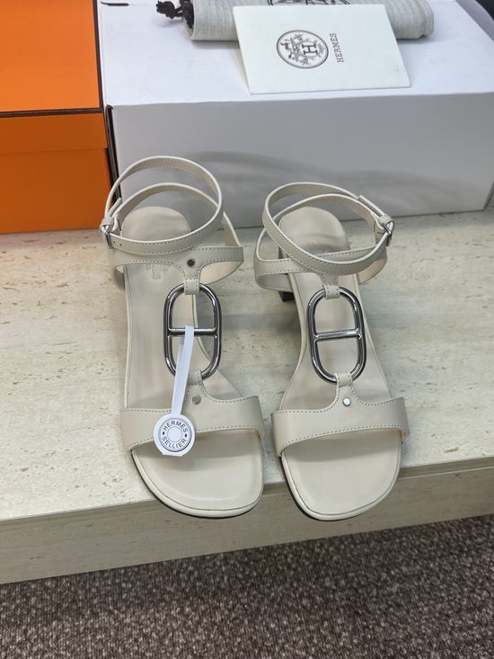 Hermes Roman-Style Chain Pattern Chunky Heel Sandals