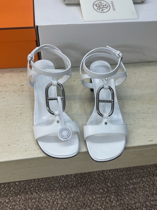 Hermes Roman-Style Chain Pattern Chunky Heel Sandals