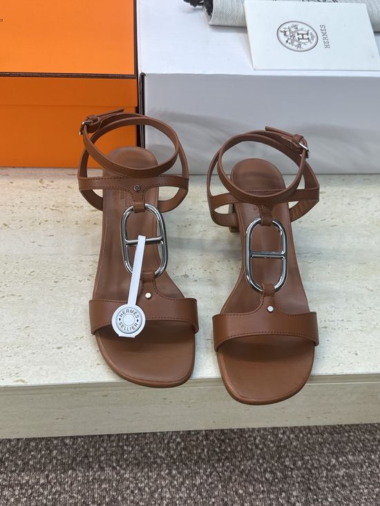 Hermes Roman-Style Chain Pattern Chunky Heel Sandals