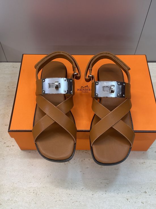 Hermes Kelly Buckle Magnetic Strap Color-Block Sandals