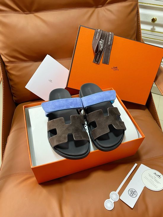 Hermes Premium Color Block Hook Loop Flat Slide Sandals