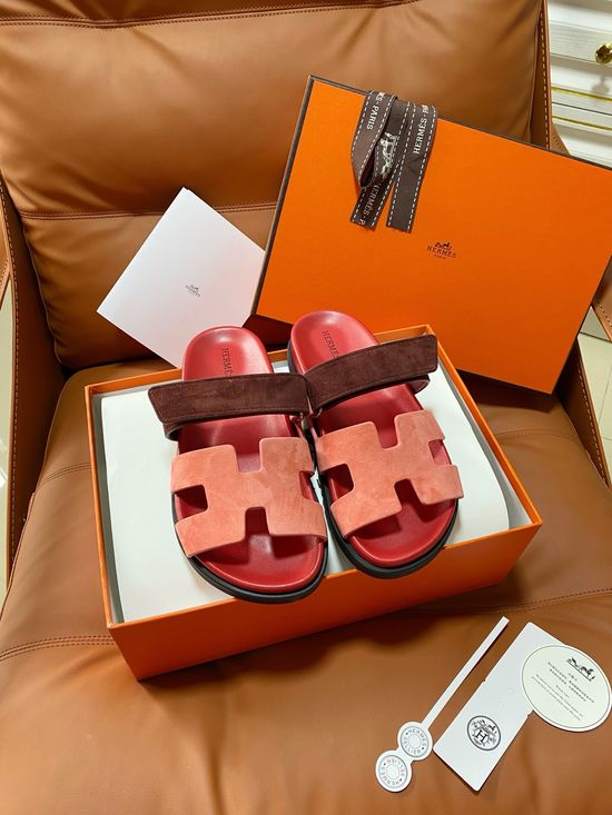 Hermes Premium Color Block Hook Loop Flat Slide Sandals
