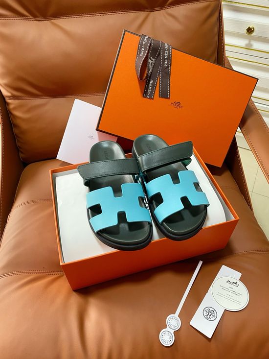 Hermes Premium Color Block Hook Loop Flat Slide Sandals
