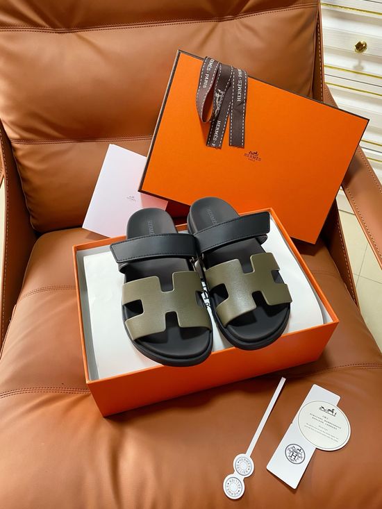 Hermes Premium Color Block Hook Loop Flat Slide Sandals