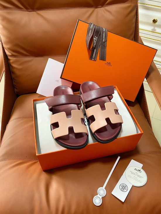 Hermes Premium Color Block Hook Loop Flat Slide Sandals
