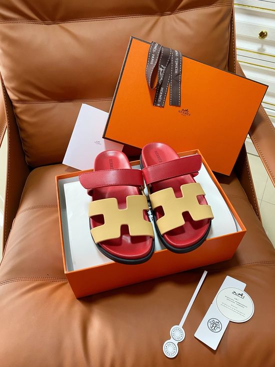 Hermes Premium Color Block Hook Loop Flat Slide Sandals