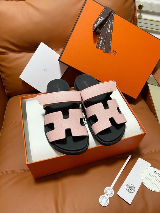 Hermes Premium Color Block Hook Loop Flat Slide Sandals