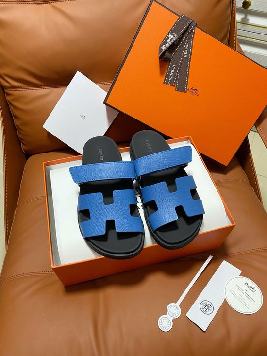Hermes Premium Color Block Hook Loop Flat Slide Sandals