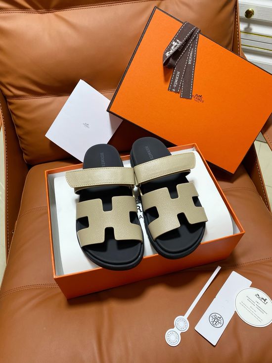 Hermes Premium Color Block Hook Loop Flat Slide Sandals