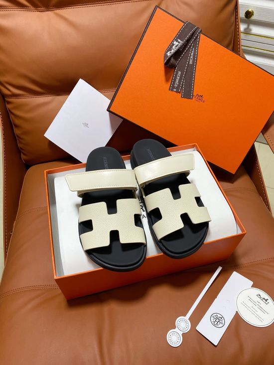 Hermes Premium Color Block Hook Loop Flat Slide Sandals
