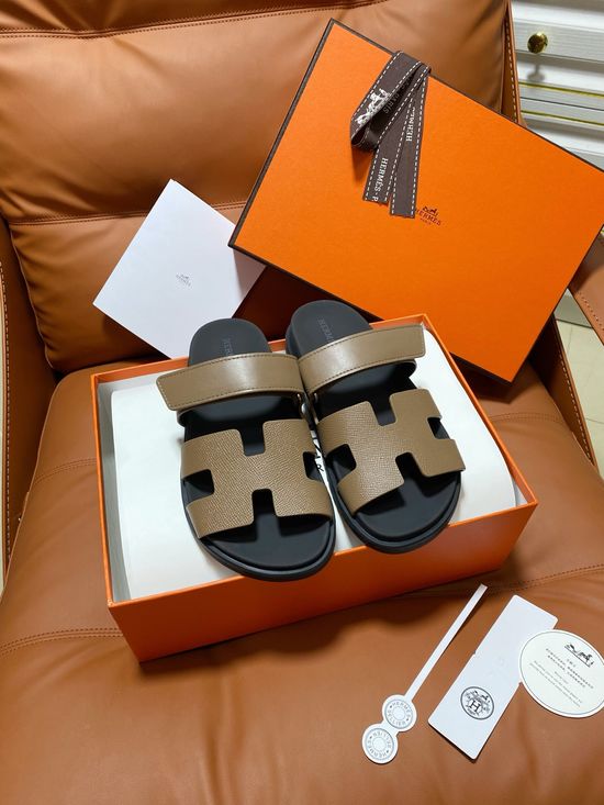 Hermes Premium Color Block Hook Loop Flat Slide Sandals