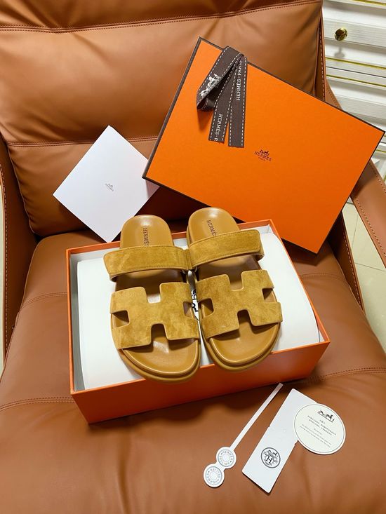 Hermes Premium Color Block Hook Loop Flat Slide Sandals