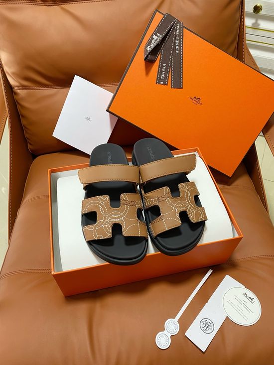 Hermes Premium Color Block Hook Loop Flat Slide Sandals