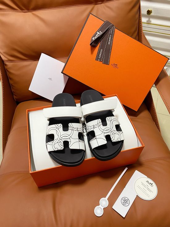 Hermes Premium Color Block Hook Loop Flat Slide Sandals