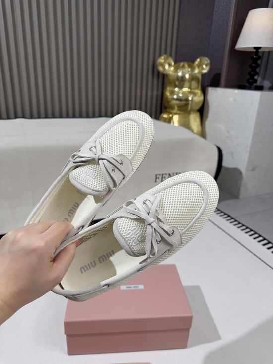 Miu Miu Breathable Mesh Bow Slip On Casual Loafers