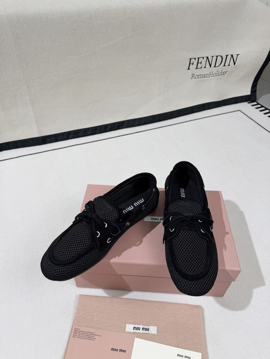 Miu Miu Breathable Mesh Bow Slip On Casual Loafers