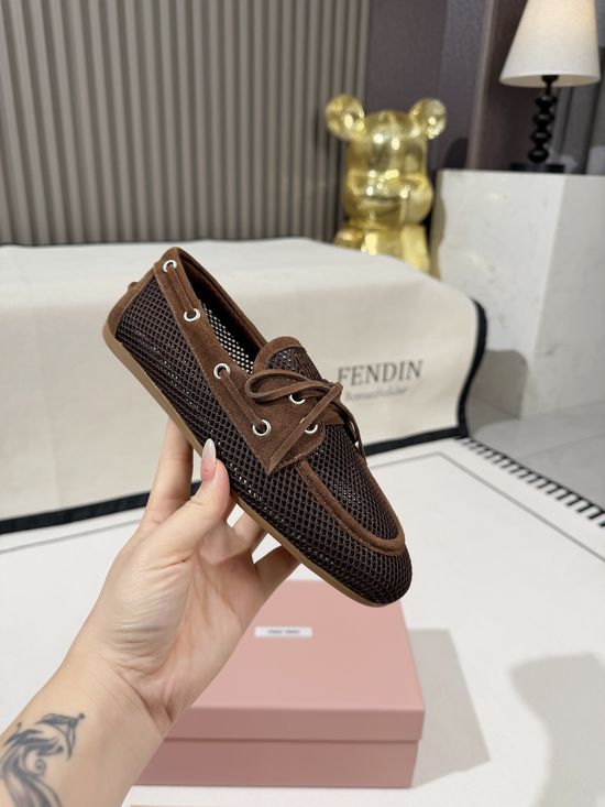 Miu Miu Breathable Mesh Bow Slip On Casual Loafers