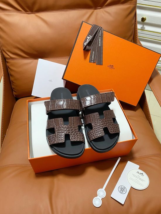 Hermes Premium Color Block Hook Loop Flat Slide Sandals