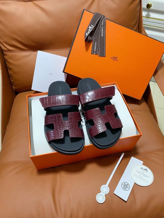 Hermes Premium Color Block Hook Loop Flat Slide Sandals