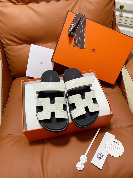 Hermes Premium Color Block Hook Loop Flat Slide Sandals