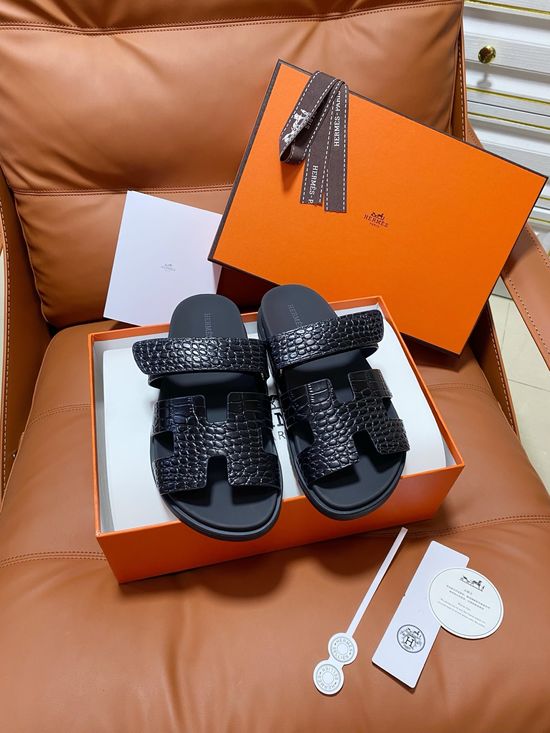Hermes Premium Color Block Hook Loop Flat Slide Sandals
