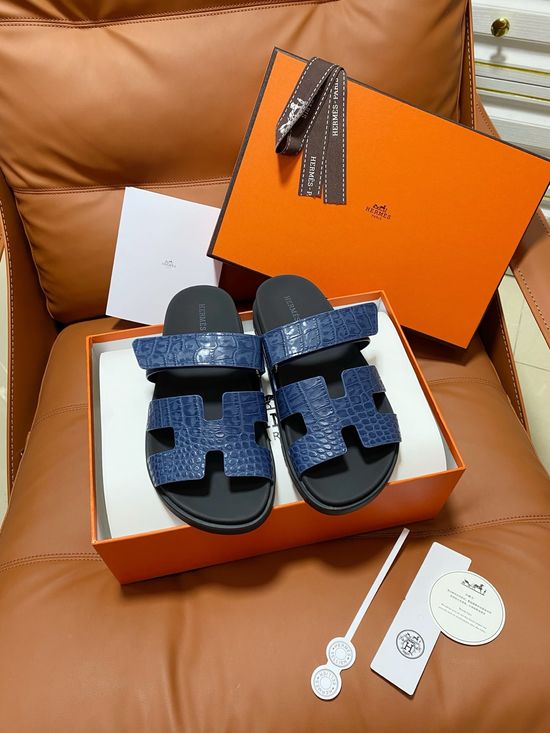 Hermes Premium Color Block Hook Loop Flat Slide Sandals