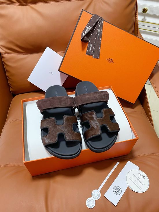 Hermes Premium Color Block Hook Loop Flat Slide Sandals