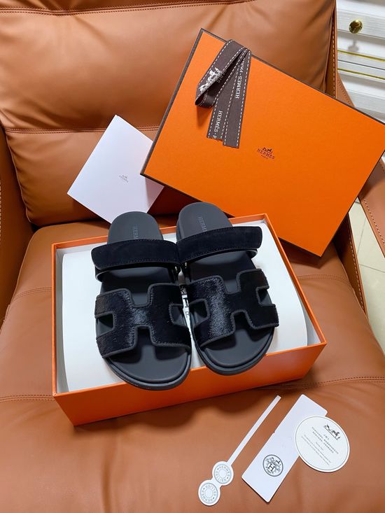 Hermes Premium Color Block Hook Loop Flat Slide Sandals