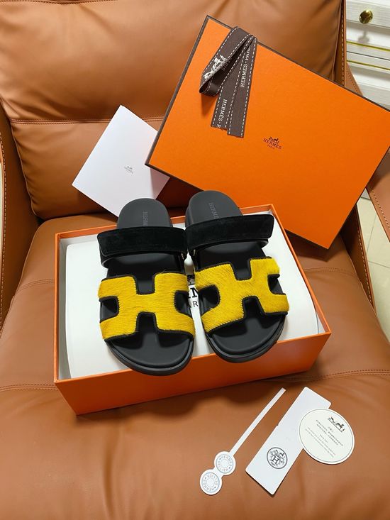 Hermes Premium Color Block Hook Loop Flat Slide Sandals