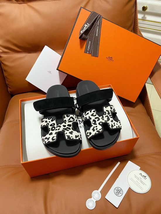 Hermes Premium Color Block Hook Loop Flat Slide Sandals