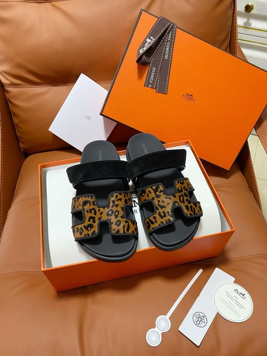 Hermes Premium Color Block Hook Loop Flat Slide Sandals