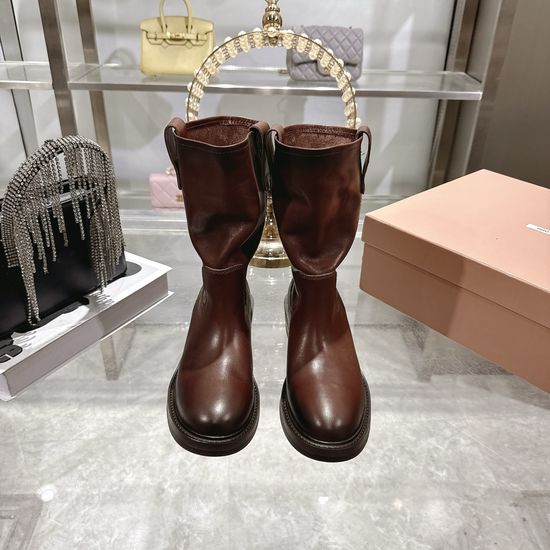 Miu Miu Vintage Wipe Leather Ankle Boots with Loose Shaft