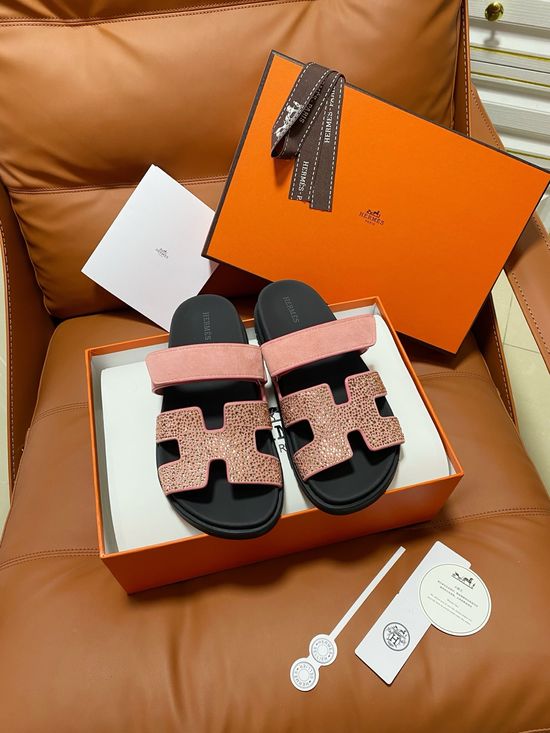 Hermes Premium Color Block Hook Loop Flat Slide Sandals