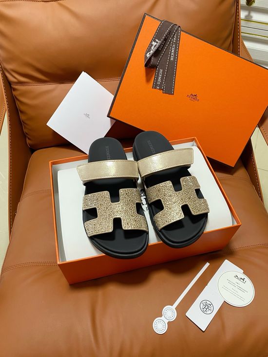 Hermes Premium Color Block Hook Loop Flat Slide Sandals