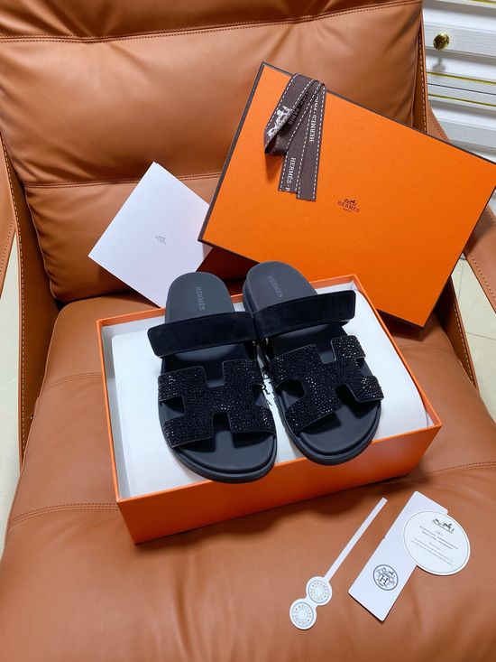Hermes Premium Color Block Hook Loop Flat Slide Sandals