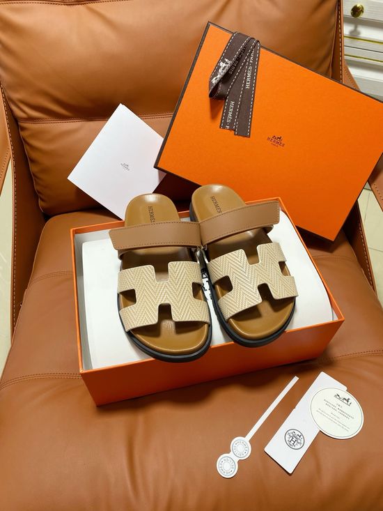 Hermes Premium Color Block Hook Loop Flat Slide Sandals