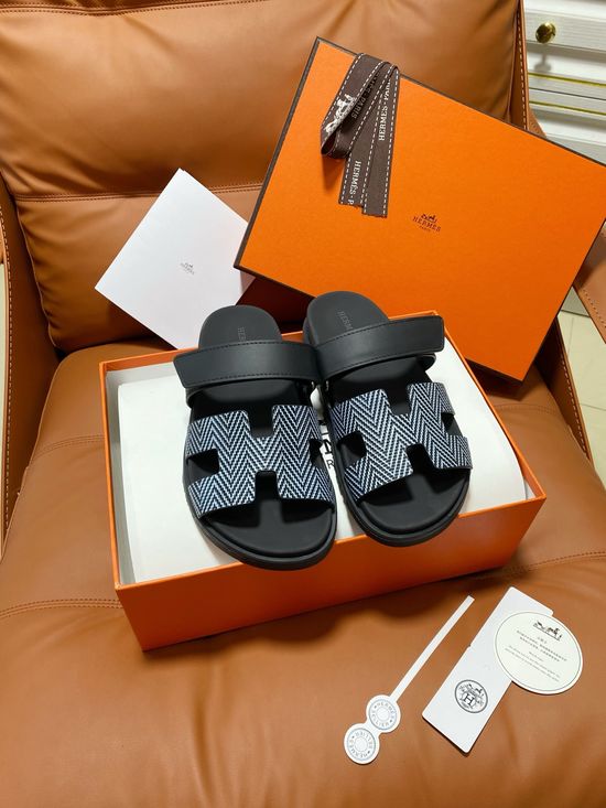 Hermes Premium Color Block Hook Loop Flat Slide Sandals
