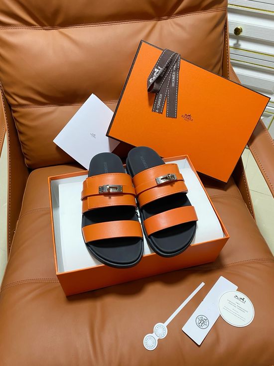 Hermes Premium Color Block Hook Loop Flat Slide Sandals