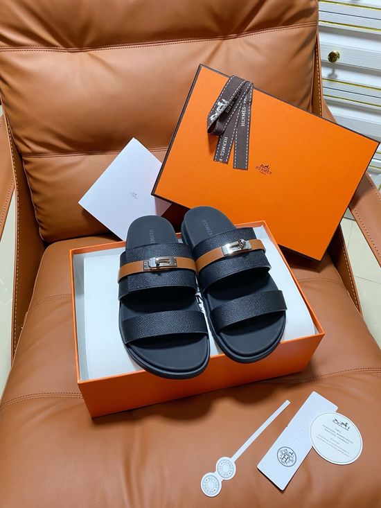 Hermes Premium Color Block Hook Loop Flat Slide Sandals