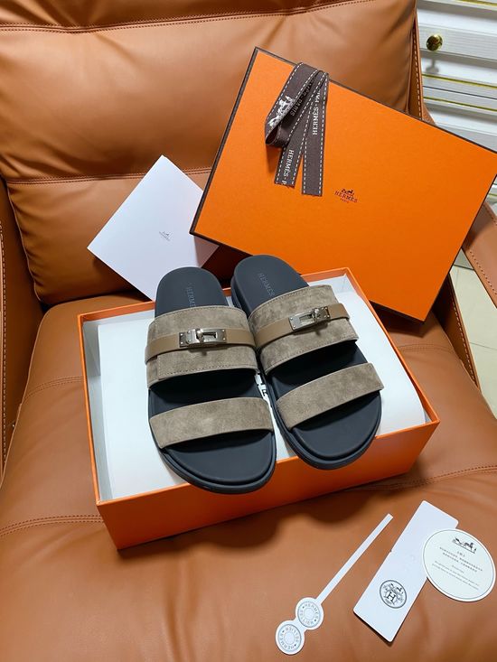 Hermes Premium Color Block Hook Loop Flat Slide Sandals