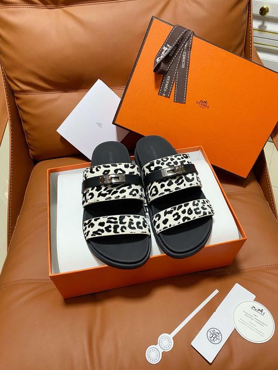 Hermes Premium Color Block Hook Loop Flat Slide Sandals