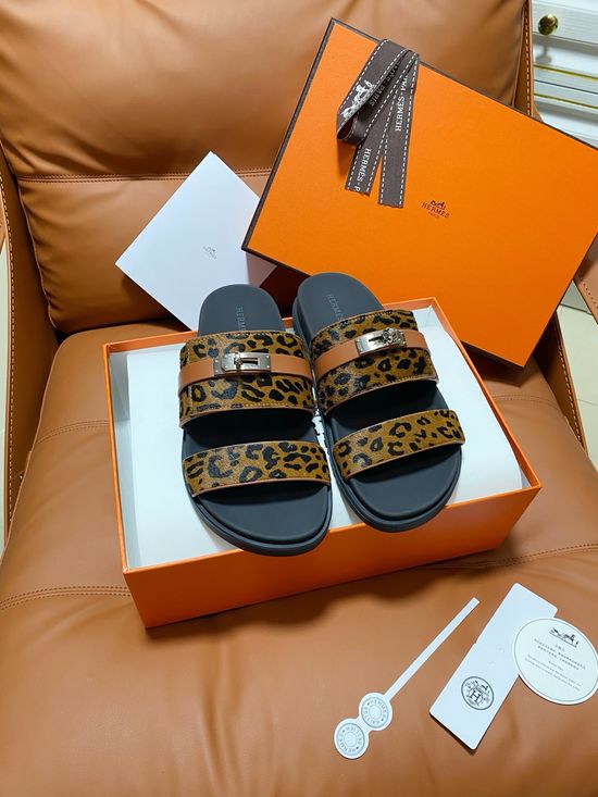 Hermes Premium Color Block Hook Loop Flat Slide Sandals