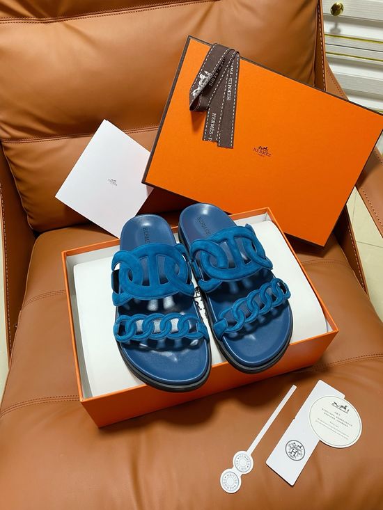 Hermes Premium Color Block Hook Loop Flat Slide Sandals