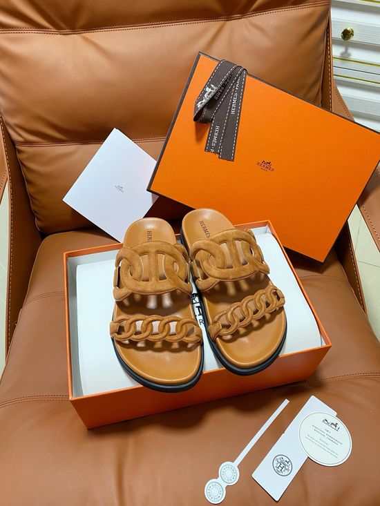 Hermes Premium Color Block Hook Loop Flat Slide Sandals
