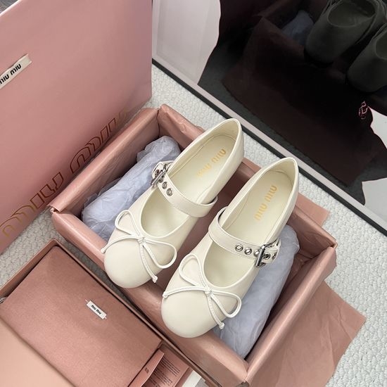 Miu Miu Rhinestone Decor Leather Classic Ballet Flats