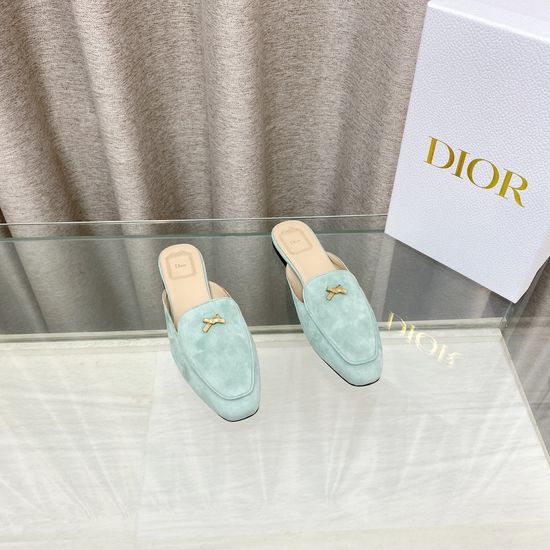 Christian Dior Bow Decor Flat Square Toe Slide Sandals