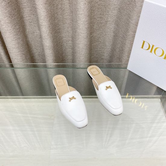 Christian Dior Bow Decor Flat Square Toe Slide Sandals