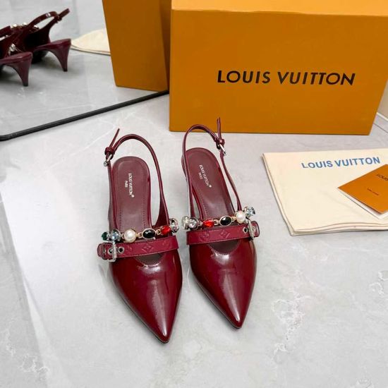 Louis Vuitton Genuine Leather Flats Mid Heel Shoes Real Leather Sole