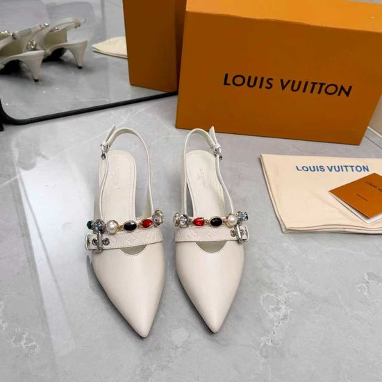 Louis Vuitton Genuine Leather Flats Mid Heel Shoes Real Leather Sole