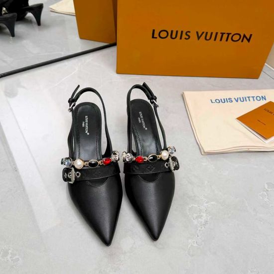 Louis Vuitton Genuine Leather Flats Mid Heel Shoes Real Leather Sole